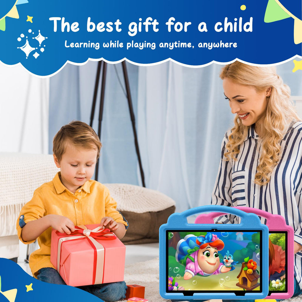 10.1 Inch Learning Tablet, Educational Tablet with 2.4G WiFi, GMS, Eye Protection Screen, Parental Monitoring, Educational APP, Dual Camera, Shockproof Case